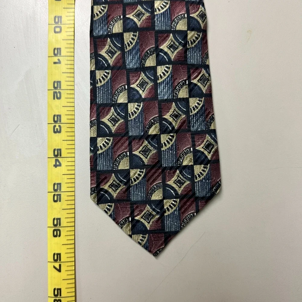 Robert Talbott Best of Class Silk Tie Burgundy Navy Gold Geometric Hand Printed